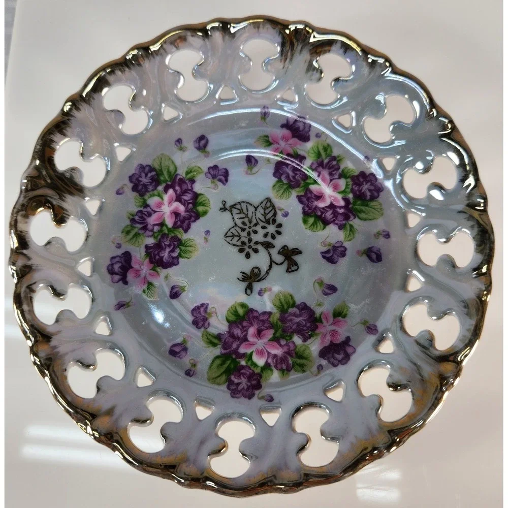 Vintage Royal Sealy China Japan‎ Footed Tea Cup & Saucer Opalesant Pink Purple
